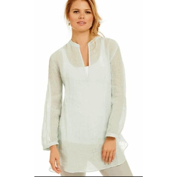 Eileen Fisher Womens Medium Mandarin Collar Tunic Top Organic Linen Aurora - Picture 2 of 15